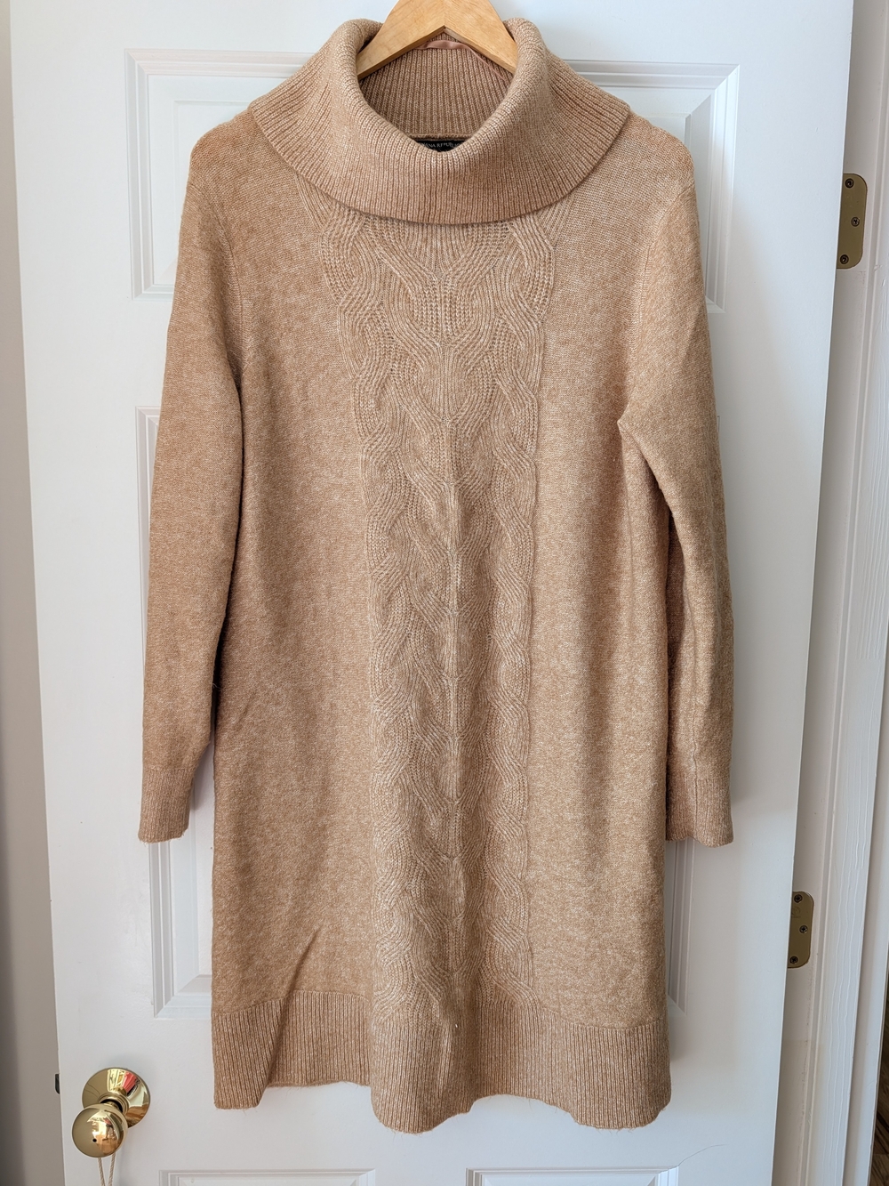 Banana Republic Camel Cable Turtleneck Sweater Dress